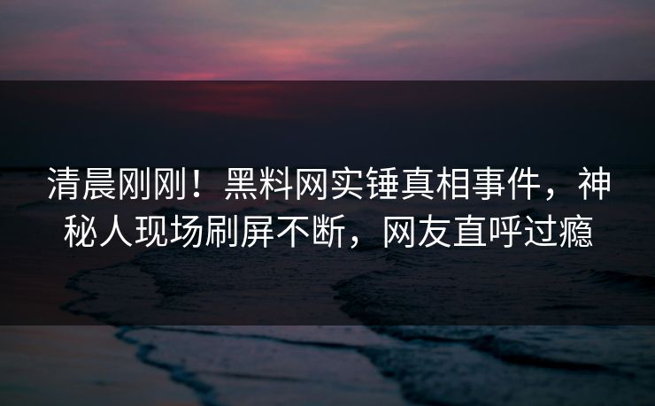 清晨刚刚！黑料网实锤真相事件，神秘人现场刷屏不断，网友直呼过瘾