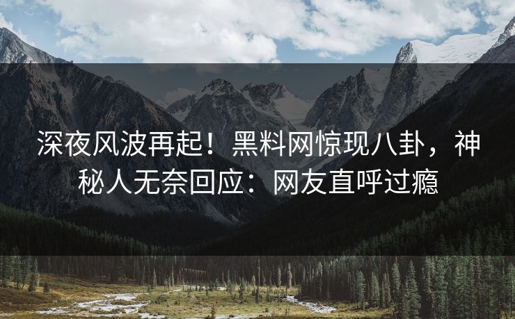 深夜风波再起！黑料网惊现八卦，神秘人无奈回应：网友直呼过瘾